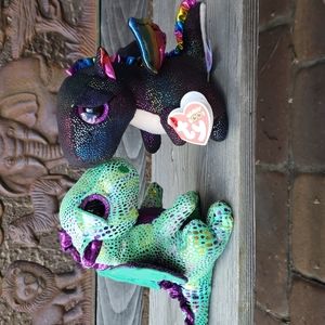Ty Beanie Boos Dragon pair | Anora and Cinder | Green & Black iridescent